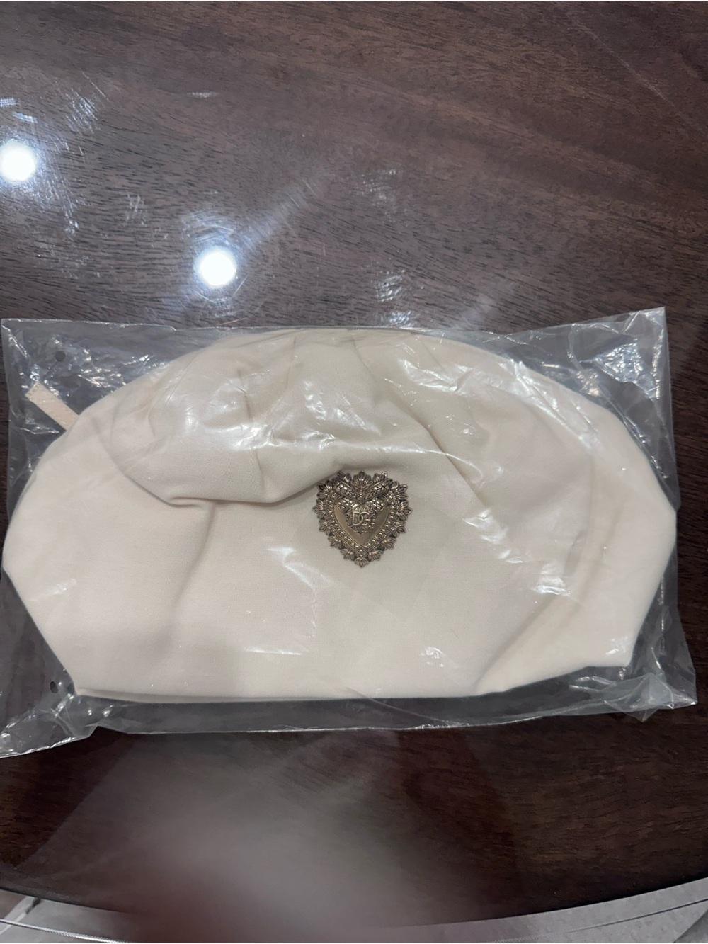 Cream Women's Make up Bag with Ornate Heart Emblem
